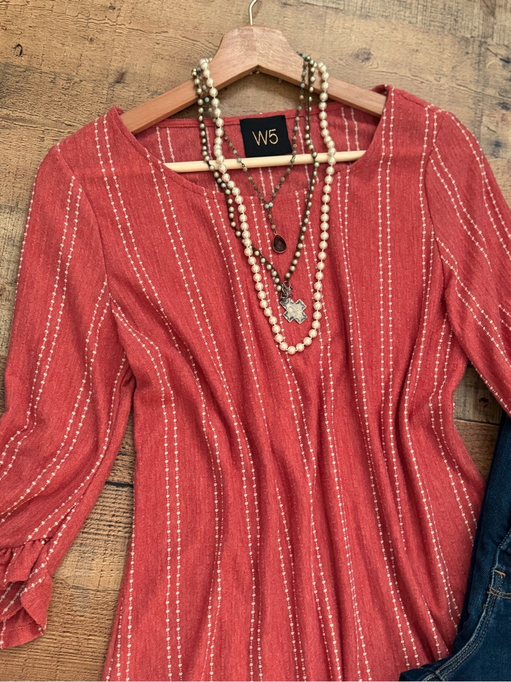 Blouse Rust Anthropologie Coral Striped Ruffle Sleeve Top Textured Material - Picture 3 of 9